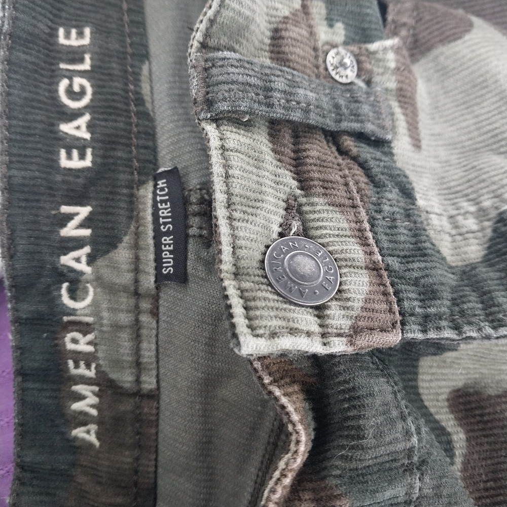 AMERICAN EAGLE Camouflage Super Stretch Corduroy Retro Edgy Festival Pants - Picture 15 of 15